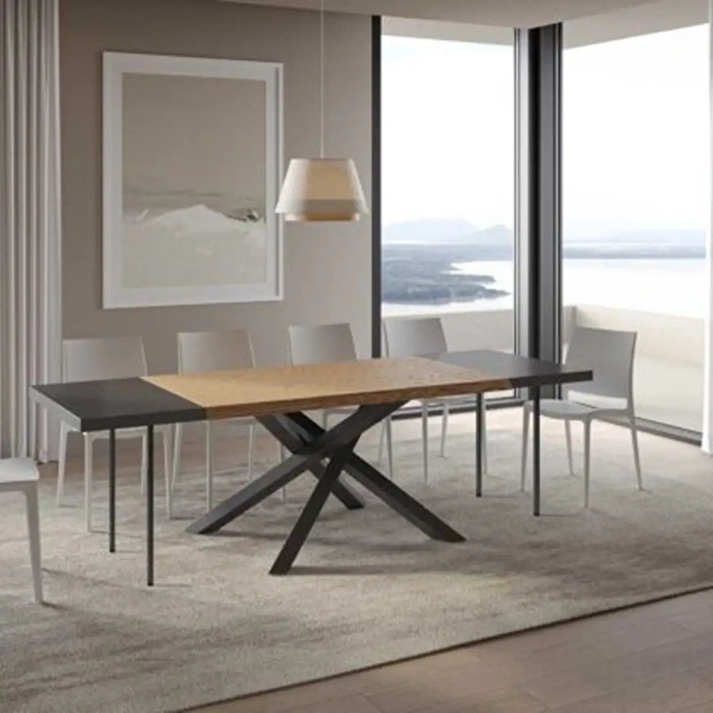 Tavolo allungabile 200/300x90 cm Versalux rovere scortecciato gambe antracite