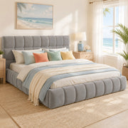 Letto imbottito classico 140x200 cm grigio con testiera e sponde imbottite