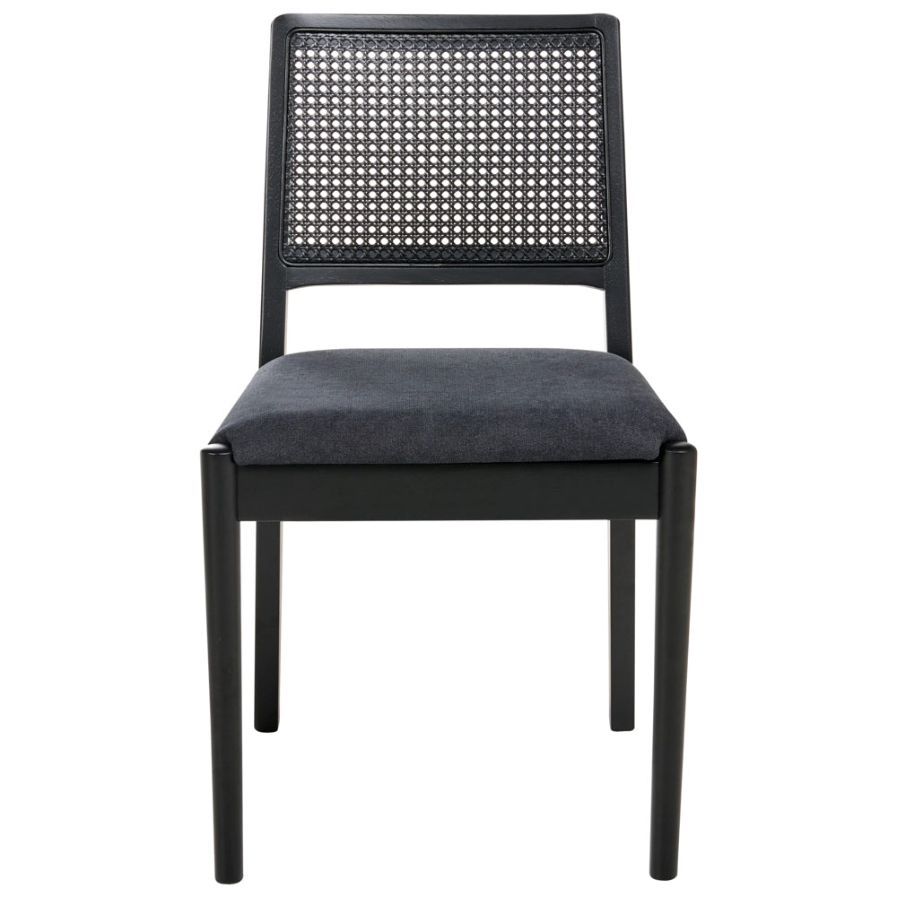 Set di 2 sedie da pranzo Nero Seduta imbottita Poliestere Gomma Legno PE Rattan Telaio Stile Retro Sala da Pranzo
