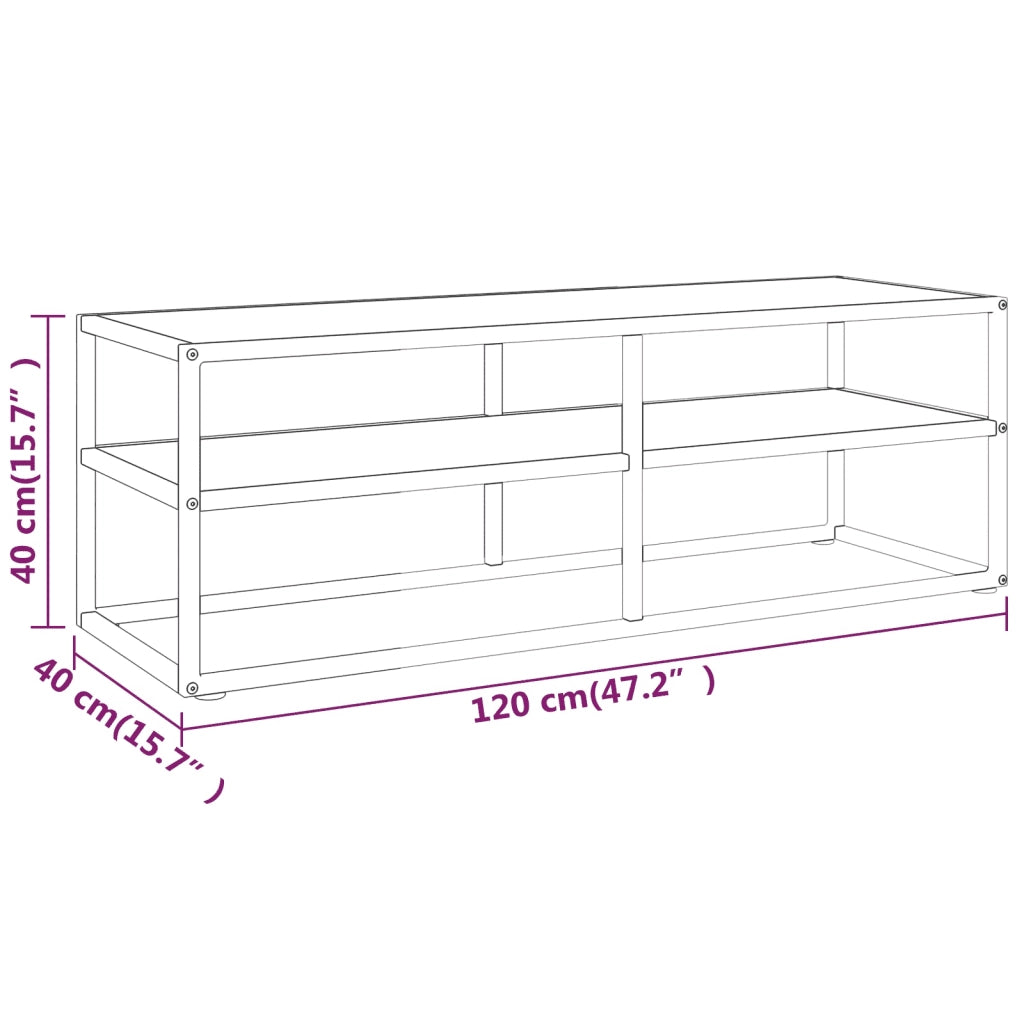 Mobile Porta TV Nero con Vetro Marmo Bianco 120x40x40 cm  cod mxl 16767