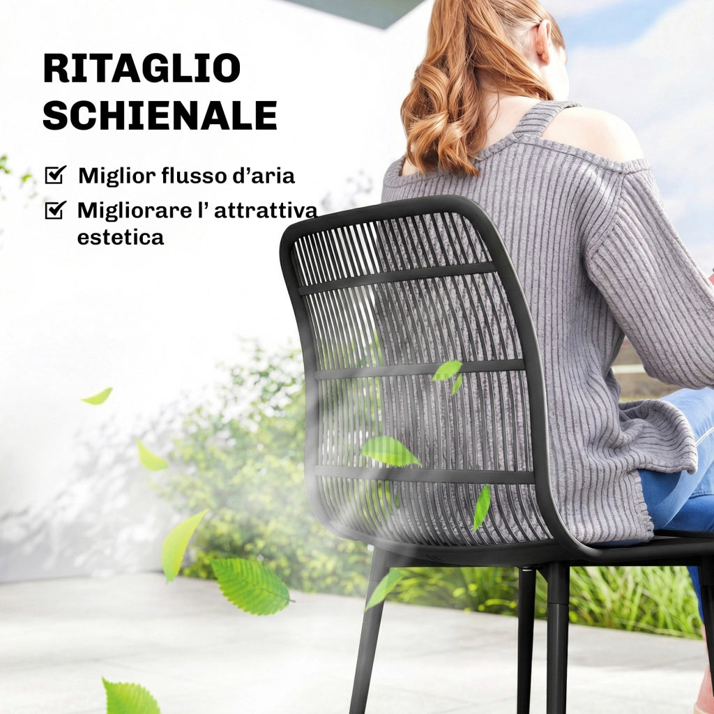 Sedie da Pranzo per Esterni Set da 4, Sedie da Giardino con Schienale Fessurato, Nero