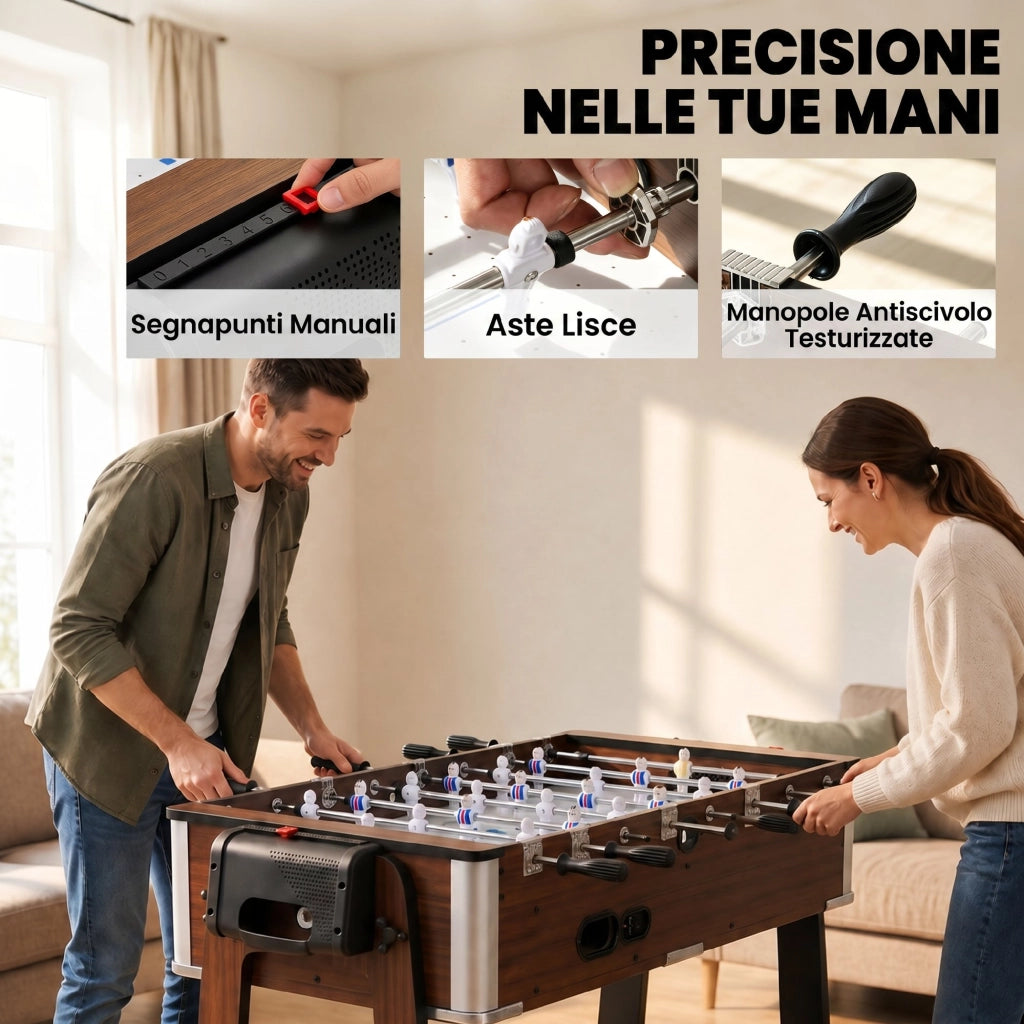 Tavolo da Gioco 3 In 1 Air Hockey Biliardo Calcio Balilla 102,5x61,5x65 cm Ruote Bloccabili Ripiano in MDF Effetto Noce