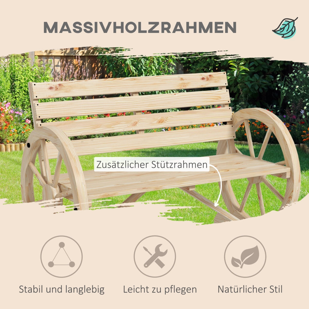 Panchina Da Giardino 2 Posti Con Schienale Alto In Legno Naturale Stile Rustico Portata 240 Kg