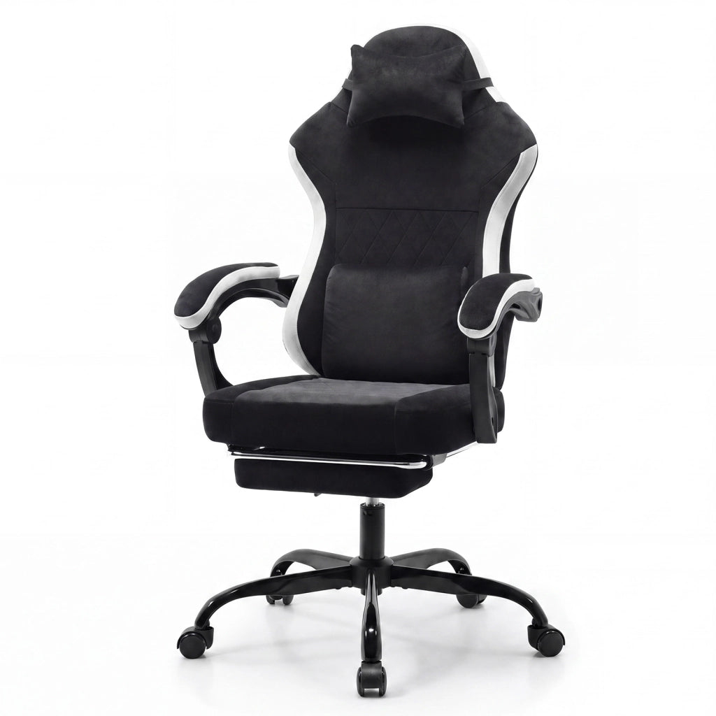 Sedia da gaming ergonomica in tessuto bianco e nero