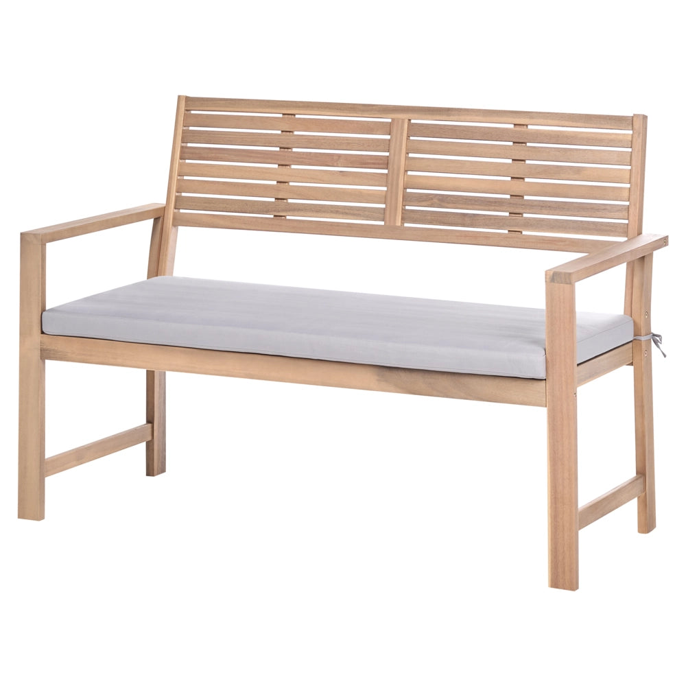 Set da giardino grigio in legno di acacia certificato con tessuto 4 posti con tavolino divano 2 sedie resistenti all'acqua e ai raggi UV