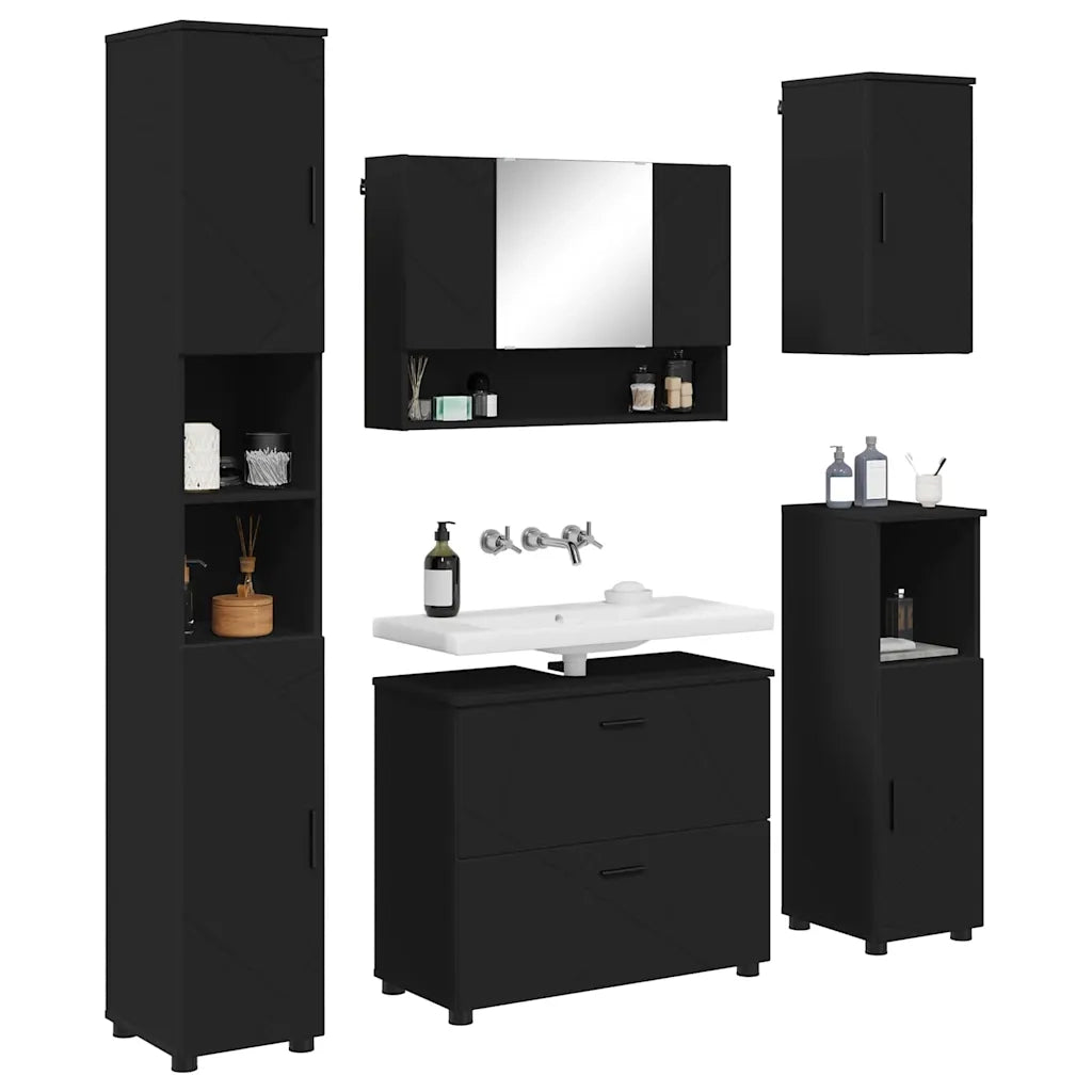 vidaXL Set di mobili per il bagno 5 pcs Nero 30 x 35 x 192 cm