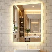Specchio led bagno parete rettangolare anti-appannamento memoria 3 colori dimmerazione, Specchio vetro temperato infrangibile 80 x 60 x 3 cm