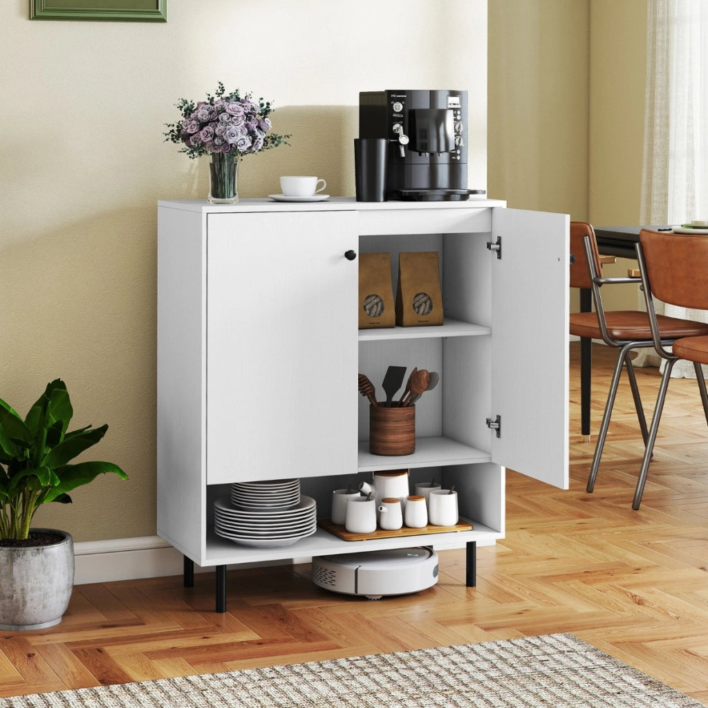 Madia buffet con ripiano regolabile e kit anti-ribaltamento-Armadio da cucina a 2 ante per sala da pranzo e soggiorno Bianco