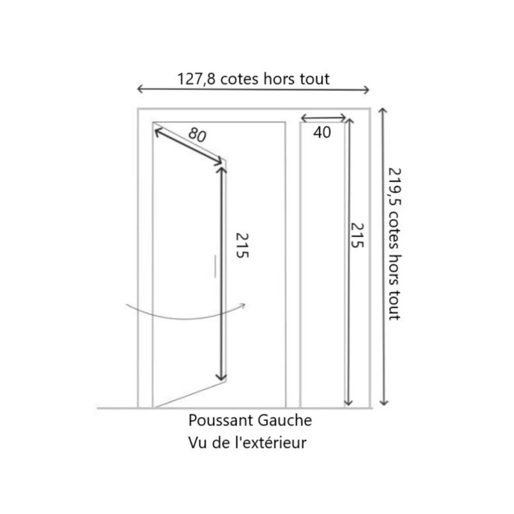 Porta d'ingresso a gradini modello 'Vauban' Dimensioni 215 X 120 Spinta a sinistra (dimensioni della tabella) senza maniglia