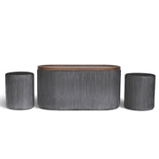 Set 3 Pouf Contenitore con Tavolino da Salotto Ovale in Velluto e Coperchio in Legno, 2 Pouf Interni Salvaspazio, Tavolino Contenitore Moderno, Seduta Imbottita Grigio Scuro