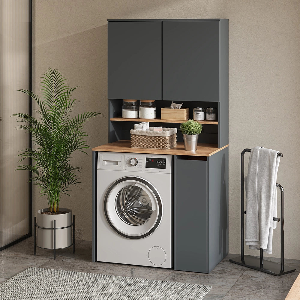 Mobile lavatrice Viktor Antracite/Rovere dorato 93.6 x 88.2 cm 2 parti con ripiano Vicco