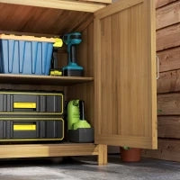 Armadio da Esterno in Legno Porta Attrezzi con 2 Porte e 2 Ripiani, 110x50x85 cm, Marrone
