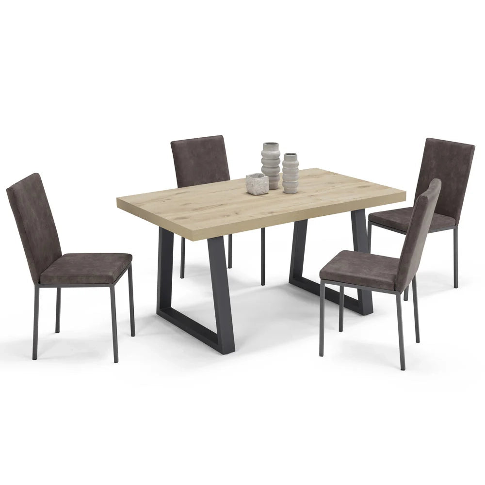 Tavolo da pranzo allungabile Quercia 145x85 MADE IN ITALY modello GOYA fino a 195 CM per sala da pranzo, cucina e soggiorno, design moderno con top in melaminico