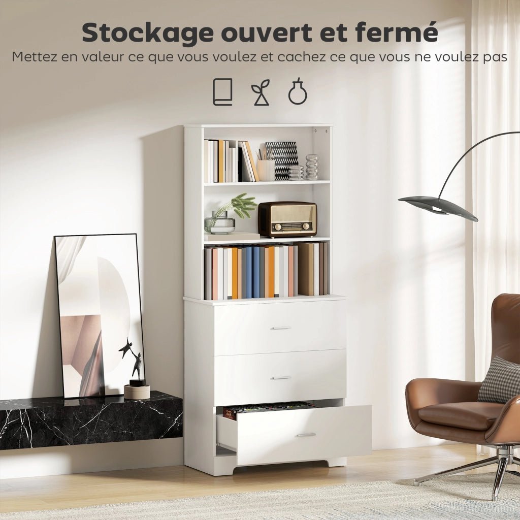Libreria con 3 cassetti e 3 ripiani aperti ¨C Zephmum ¨C Bianco 79x39.5x182.2 cm