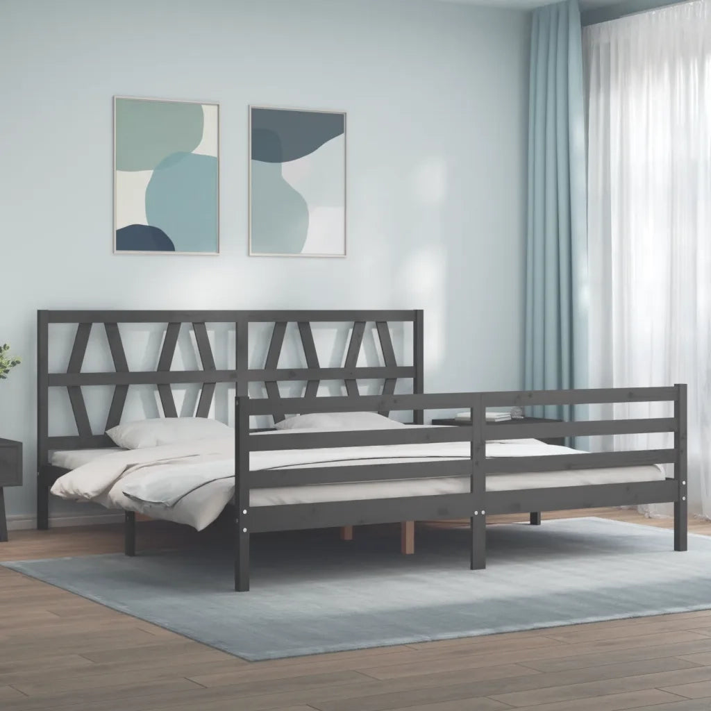 Letto matrimoniale | Letto per adulti | Giroletto con Testiera Grigio 200x200 cm in Legno Massello