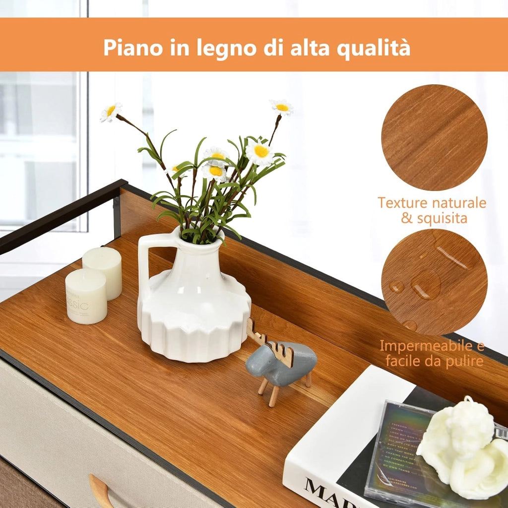 Cassettiera con 7 Cassetti, Organizer Moderno con Cassetti Pieghevoli in Tessuto, Struttura in Acciaio, Ideale per Camera da Letto, Soggiorno, Corridoio, 80 x 29 x 79 cm