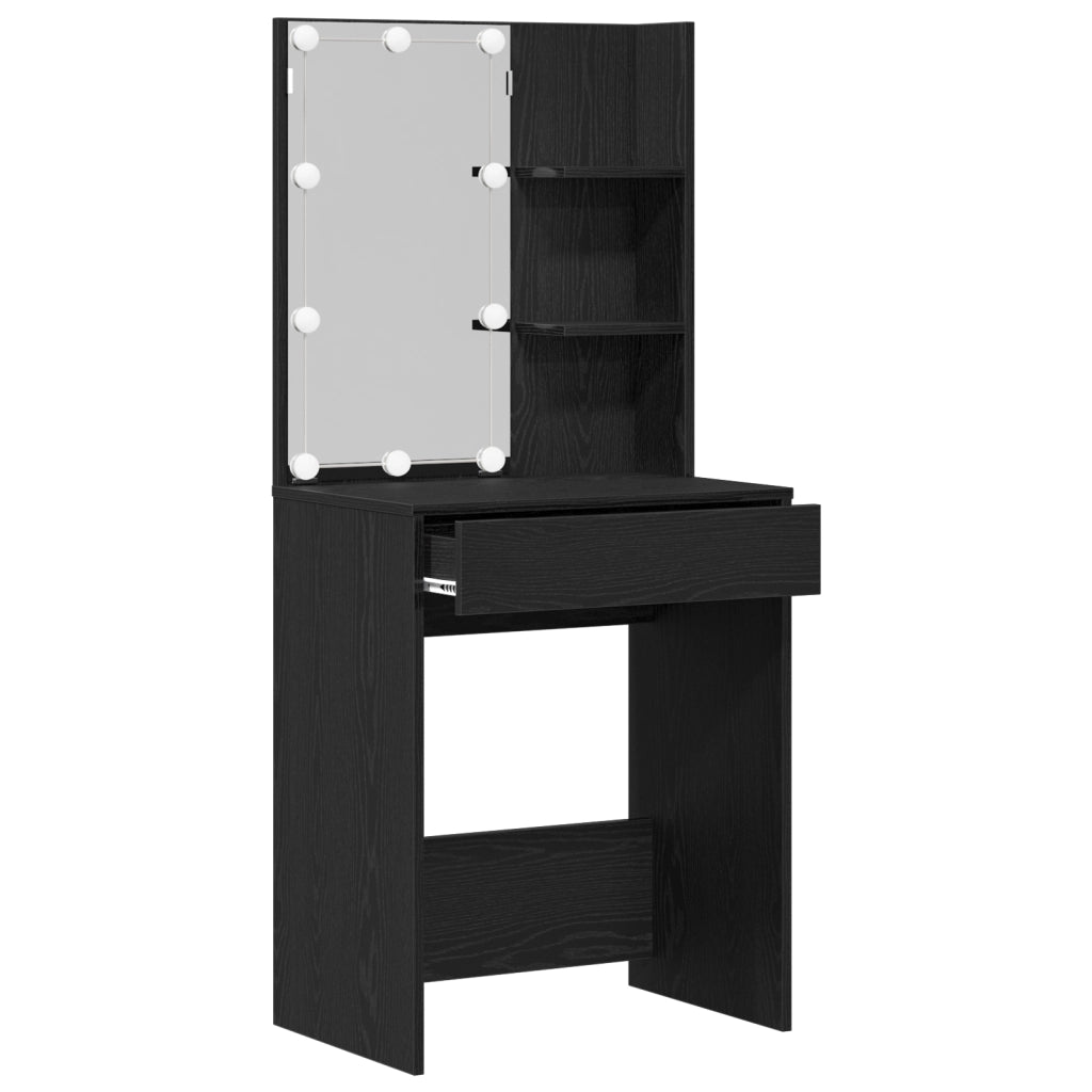 Tavolo da trucco LED in Rovere Nero, 60x40x140 cm, Realizzato in Legno ingegnerizzato