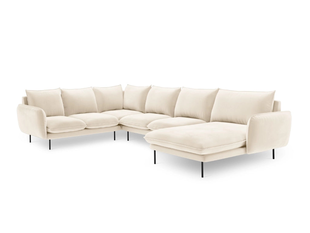 Cosmopolitan Design - Divano panoramico sinistro "Vienna" 7 posti in velluto beige chiaro 