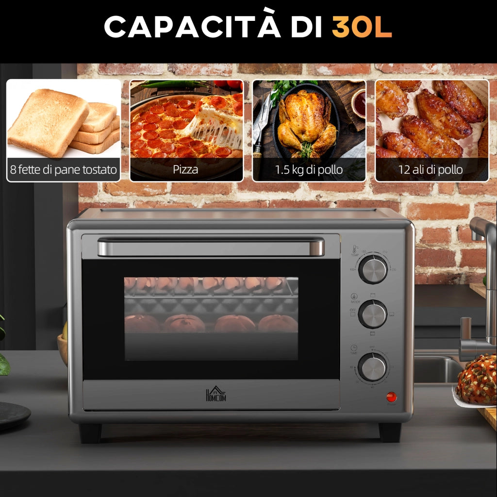 Fornetto Elettrico 30L ¨C Xylo ¨C 1600W, 3 Funzioni Cottura, Timer, Argento