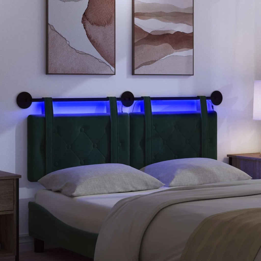 Testiera sospesa Con luce LED Verde Scuro Velluto 3424166