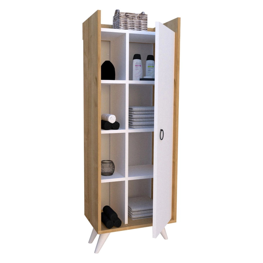 Sellia, Armadio Multiuso 1 Anta 8 Ripiani, 50x140h cm Marrone Rovere