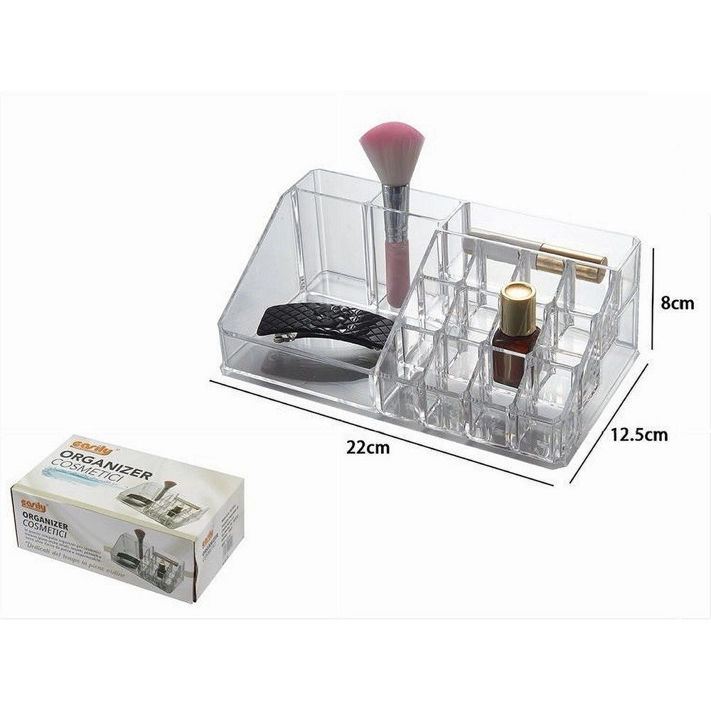 Trade Shop - Organizer Portatrucchi Trasparente 16 Scomparti Cosmetici Espositore Makeup 10250 -