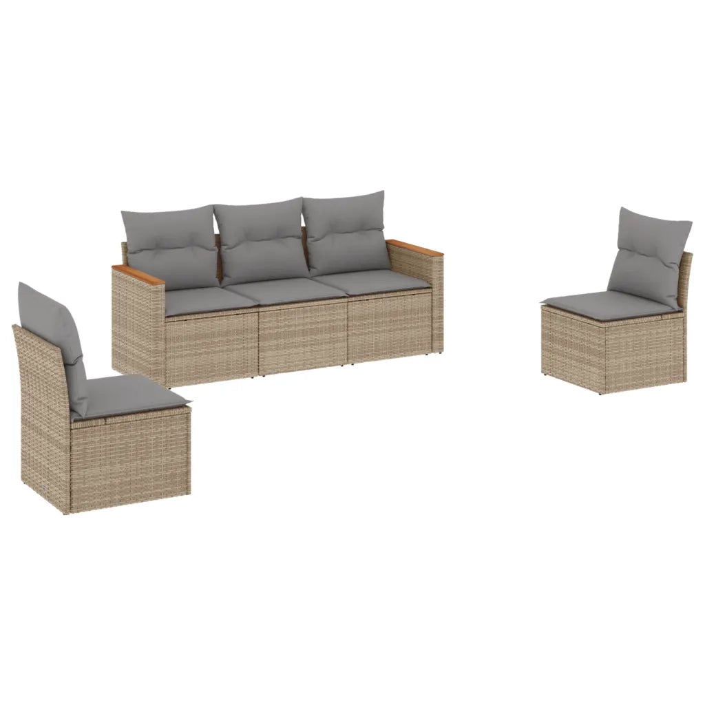 Set Divano da Giardino 5 pz con Cuscini Beige in Polyrattan