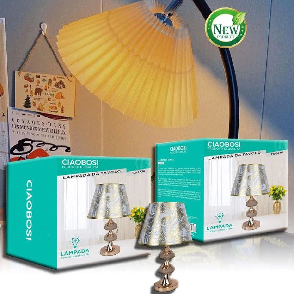 Trade Shop - Lampada Da Tavolo Lume Abat Jour Comodino Comò Arredo Camera Casa Luce Tx-9776 -