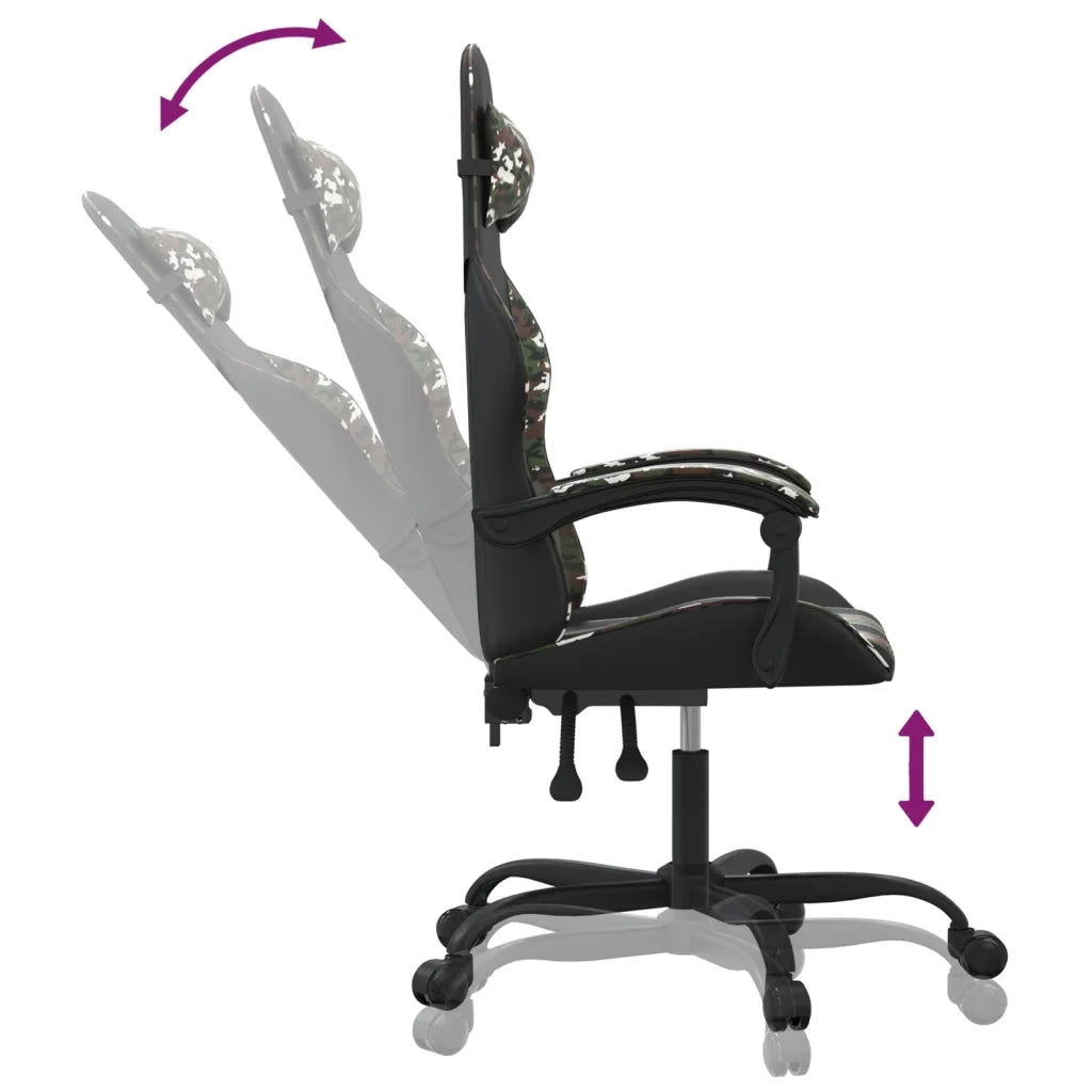 Sedia da Gaming | Sedia da e-sports Girevole Nero e Mimetico in Similpelle