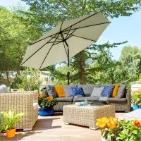 Ombrellone da Giardino Inclinabile a 8 Stecche con Manovella, in Metallo e Poliestere, Ø295x250 cm, Beige