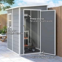Casetta da Giardino con Finestra e Doppia Porta, in PP e Alluminio, 122x149x192 cm, Grigio