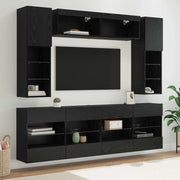 Set di Mobiletto da TV a Parete con led 6 pcs Rovere Nero