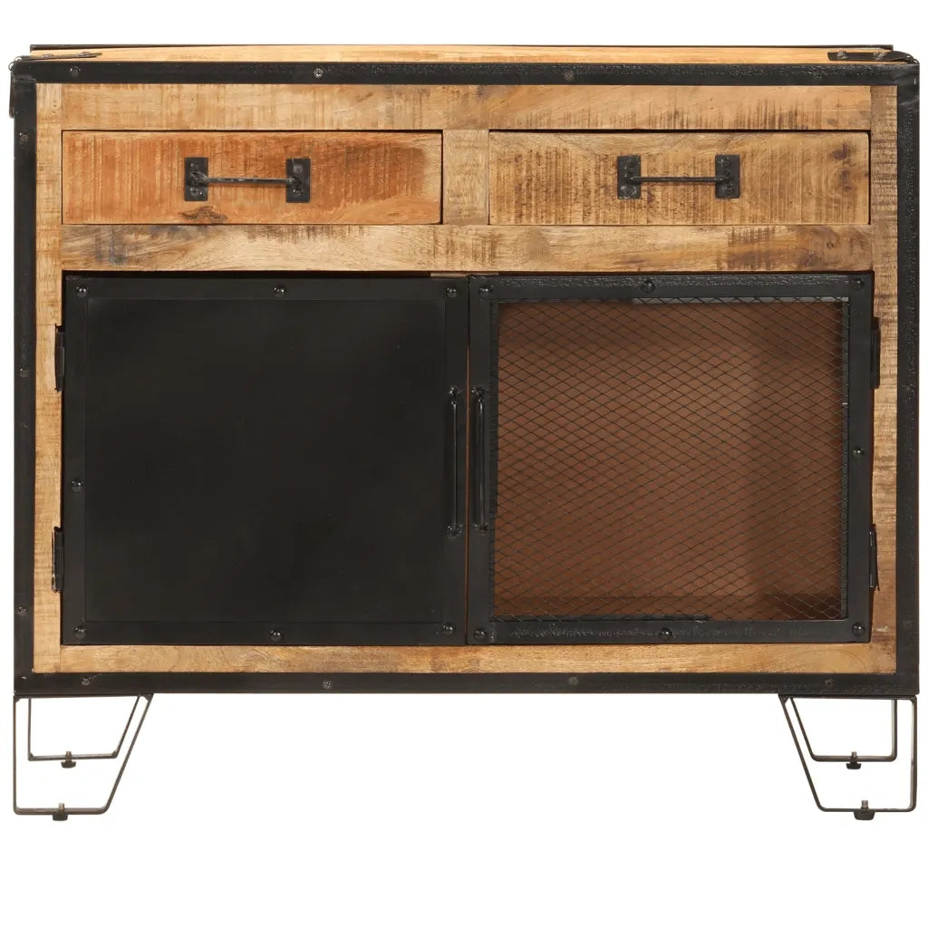 Credenza 80x31x66 cm in Legno Grezzo Massello Mango e Metallo 355843