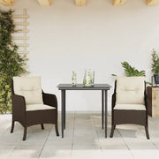 Set da Pranzo da Giardino 3pz con Cuscini in Polyrattan Marrone 3211934