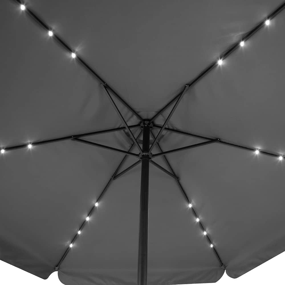 Ombrellone da Giardino 24 luci LED Ø330cm Manovella Ombrelloni Terrazza Parasole Protezione UV 80+ Antracite