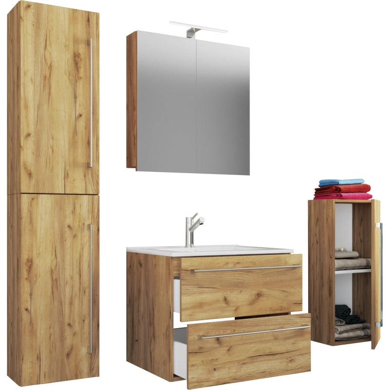 Completo Set5 pz Mobile sosp 2 casetti con Lavabo LG in ceramica incl 1 Colonna 1 mobile sosp e mobile specchio, Rovere
