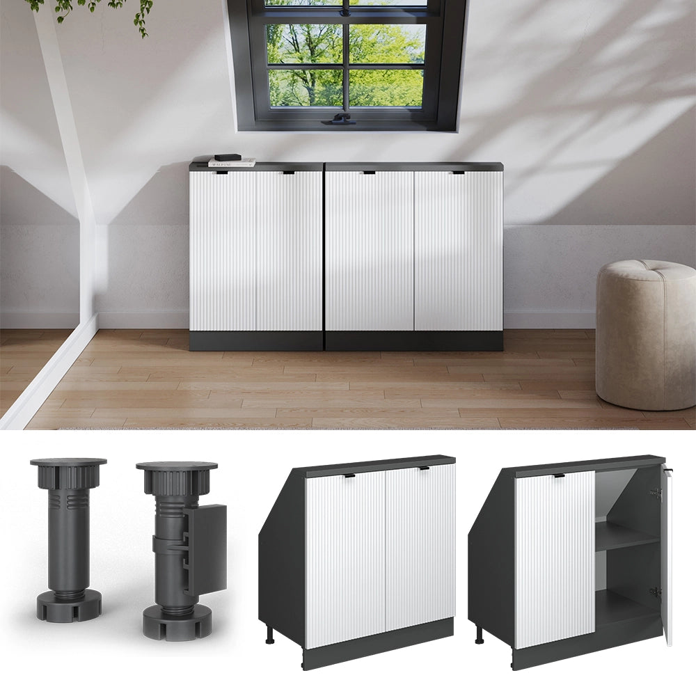 Mobile cucina sottotetto R-Line Ondulazione bianca/Antracite 80 cm con 2 porte Vicco