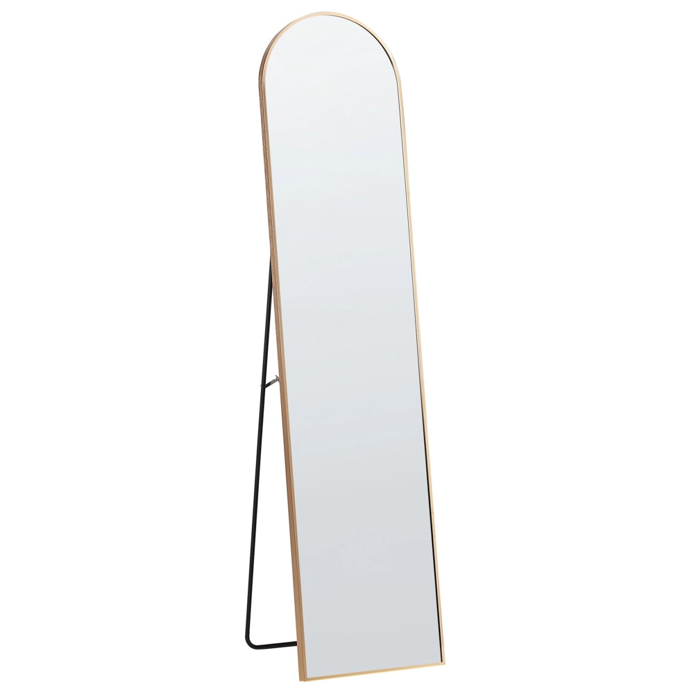 Specchio da terra ovale con telaio in metallo e supporto design moderno con cornice