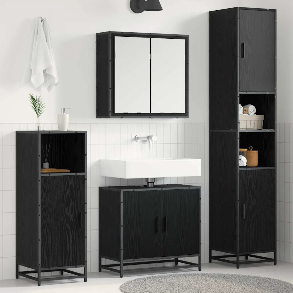 Set di mobili per il bagno 3 pcs Rovere Nero Legno multistrato 3402517