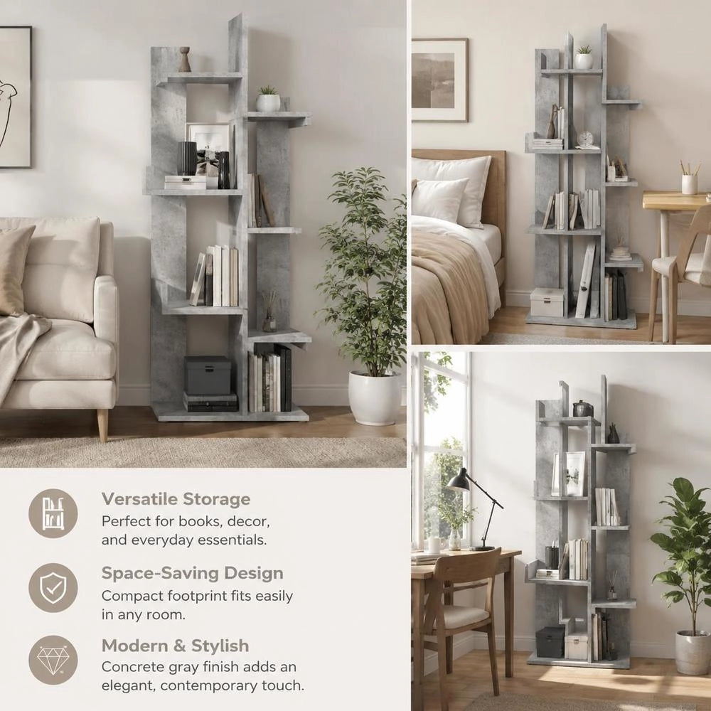 Bookshelf, Concrete Grey, 48x25.5x140 Cm, Wood-based Material
