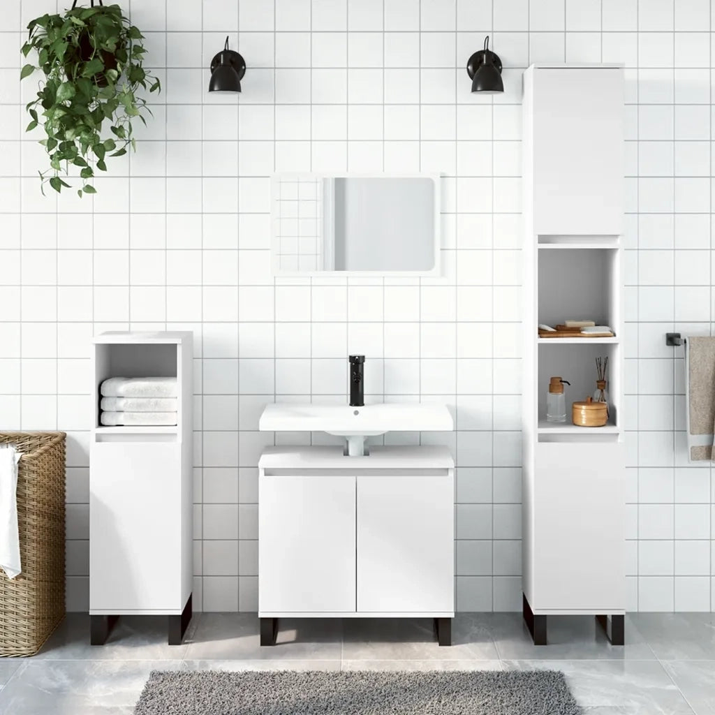 Set di Mobili da Bagno | Armadio da bagno 3 pz Bianco in Legno Multistrato