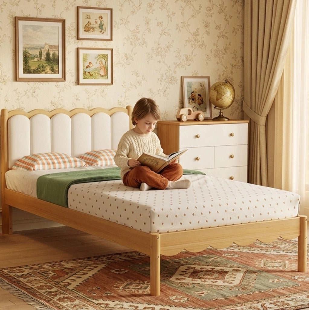 Letto singolo imbottito per bambini 90x200 cm beige naturale
