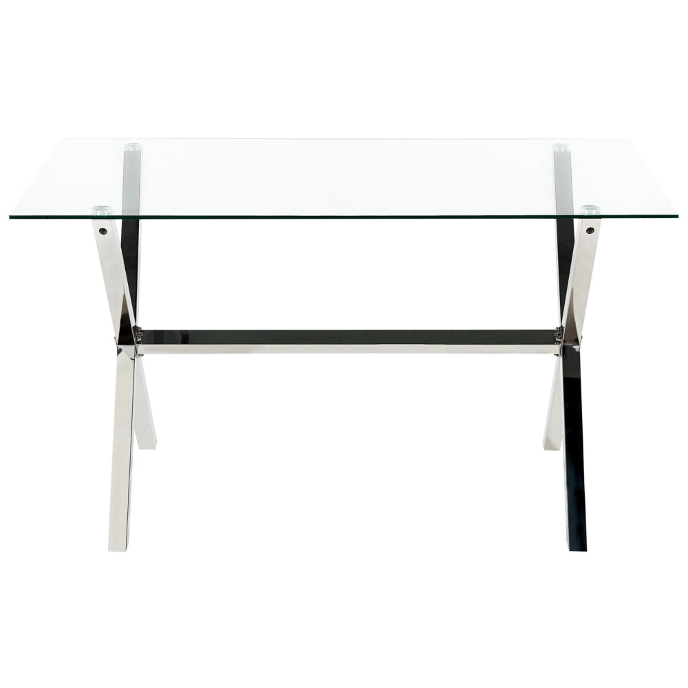 Tavolo da pranzo in vetro temperato argento 120 x 70 cm effetto marmo soggiorno moderno glam
