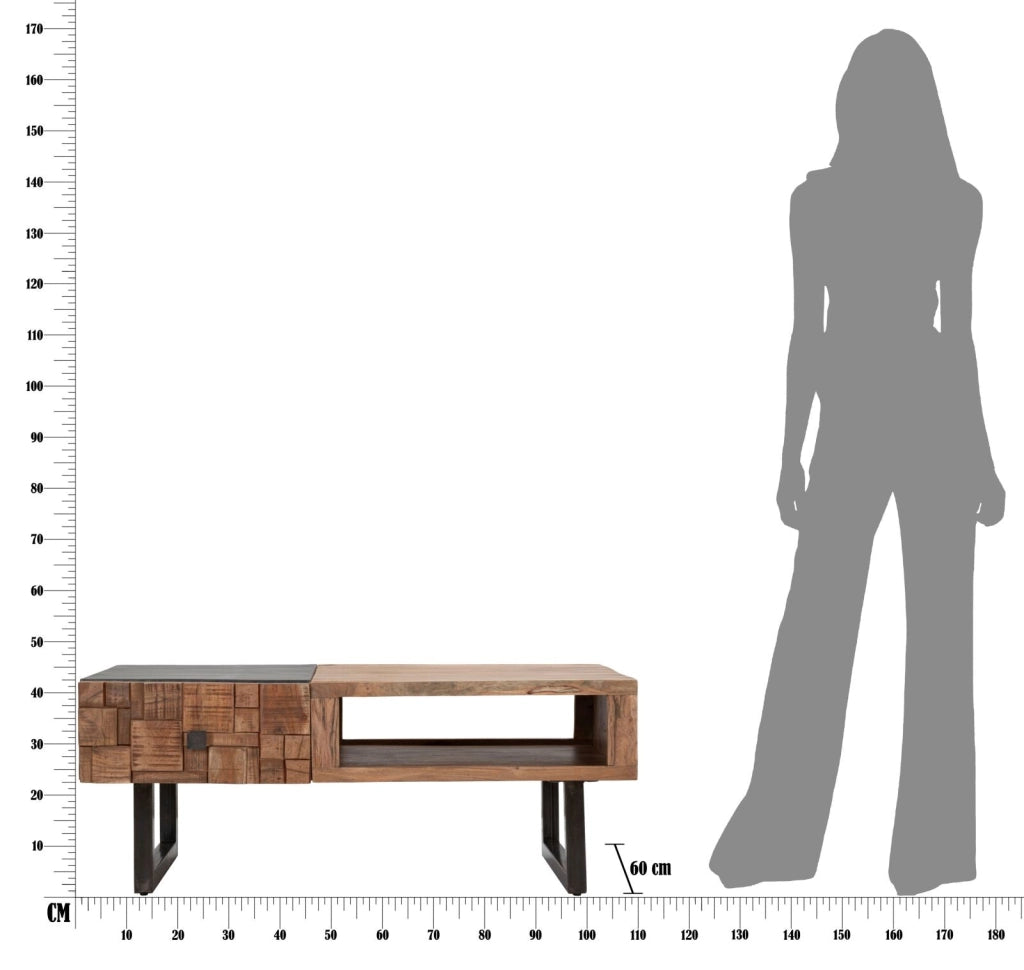 Tavolo da Caffé Rettangolare Mumbai 110x60x43 cm in Legno di Acacia e in Ferro Marrone e Nero