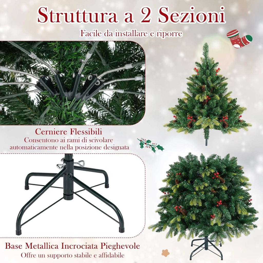 Albero di Natale Artificiale 150 cm, con 250 Luci RGB Multicolori Controllabili tramite APP, 584 Rami in PE & PVC, 23 Pigne e 23 Bacche Rosse e Controllo Remoto (150 cm)