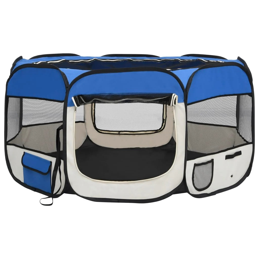 Box pieghevole per cani con borsa per il trasporto 125 x 125 x 61 cm blu 02_0001725