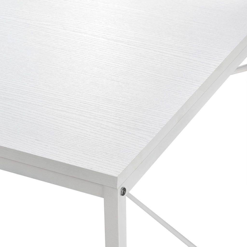 Scrivania con ripiani postazione di lavoro tavolo da ufficio pannello di fibra rivestito in melaminico e metallo 122 x 120 x 64 cm bianco 03_0001139
