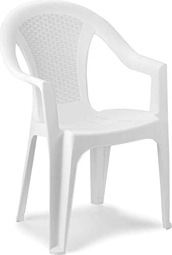 Sedia da giardino set 6 sedie in plastica effetto rattan con braccioli e impilabili colore bianco Tomaino
