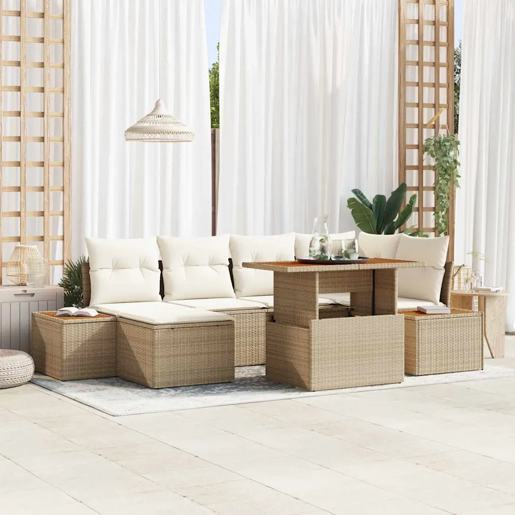 Set da Pranzo per Giardino con cuscino 7 pcs Beige e Crema
