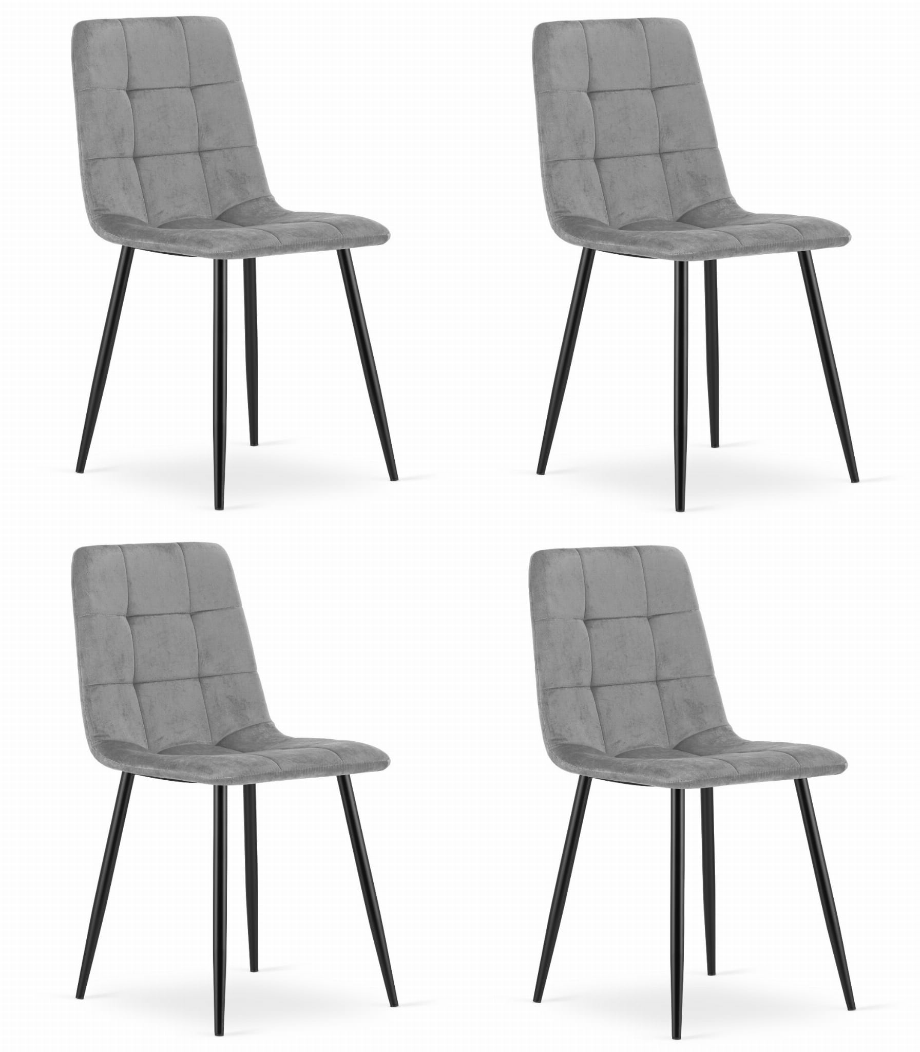 Sedia moderna Valora PYRA in velluto grigio chiaro con gambe nere x4